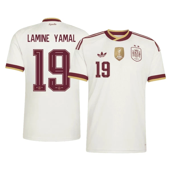Espanja 2 Stars Lamine Yamal 19 Pelipaita Miesten Vieras MM-Kisat 2026 Espanja 2 Stars Lamine Yamal 19 Pelipaita Miesten Vieras MM-Kisat 2026